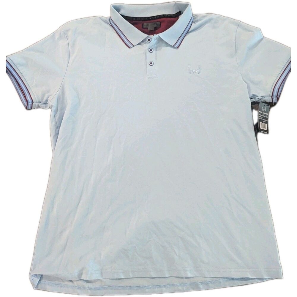 Nick Danger Mens Polo Shirt‎ Size XL Short Sleeve Stretch Cotton Light Blue NEW